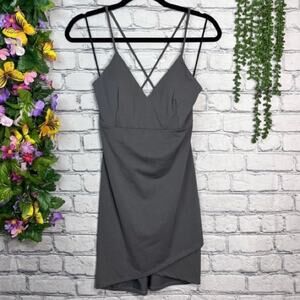 WINDSOR • Gray Shimmer Deep V-Neck Bodycon Mini Dress